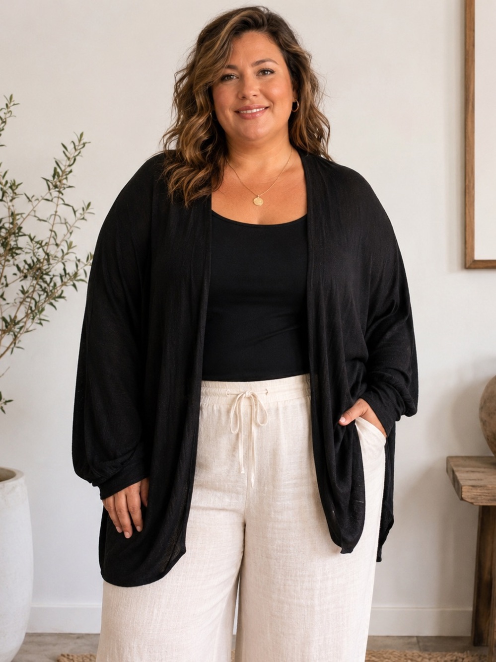 Black Lightweight Open Front Cardigan Plus Size 4X Layering Knit